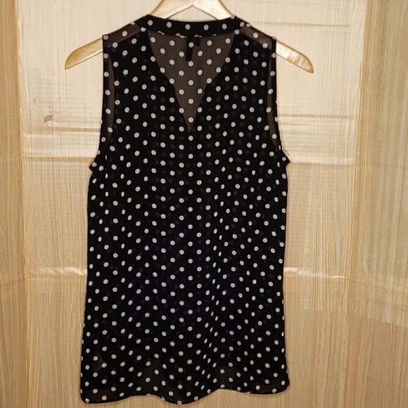 Maurices Womens Semi Sheer Navy White Polka-dot Sleeveless Blouse Medium - Picture 2 of 8